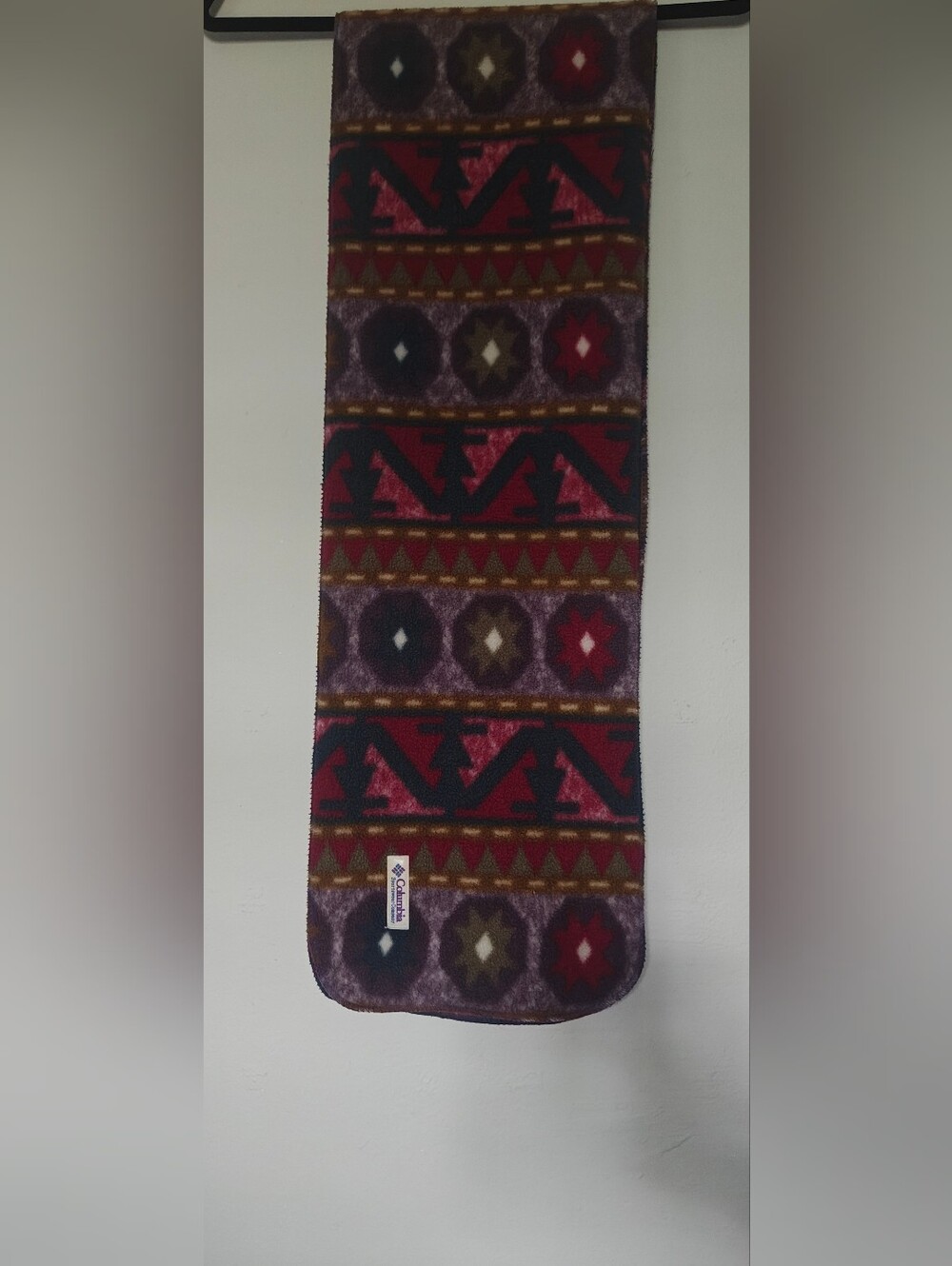 Vintage Columbia Fleece Scarf with Geometric Multicolor Print